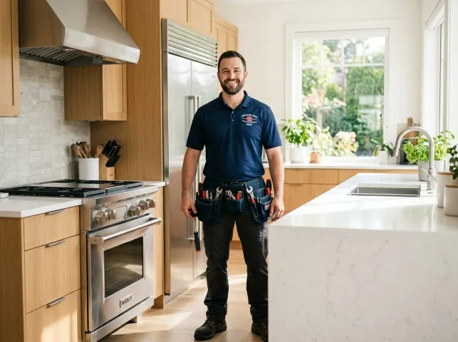 Appliance Repair Hero technician in a Bristol, VT kitchen after an appliance repair